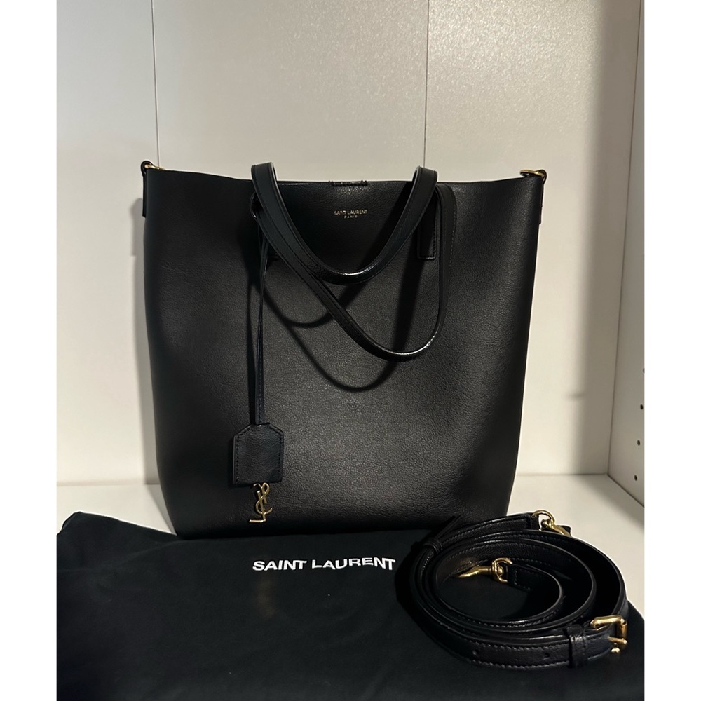 YVES SAINT LAURENT YSL SHOPPING TOY TOTE NORTH SOUTH BLACK LEATHER